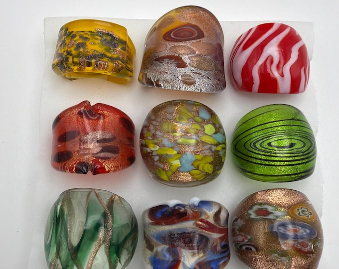 Size 8 - Assorted Glass Rings - Millefiori Glass Rings | Murano Glass Inspired Glass Rings