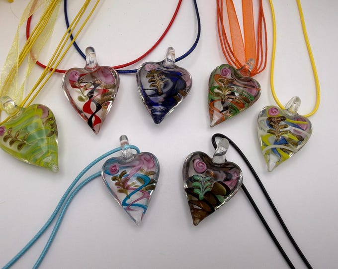 Swirl Heart | Murano Inspired Glass Heart Pendant | Swirl Heart Pendant Necklace | Lampwork Heart Pendant Necklace
