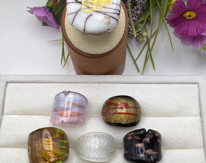 Size 8 - Assorted Glass Rings - Millefiori Glass Rings | Murano Glass Inspired Glass Rings