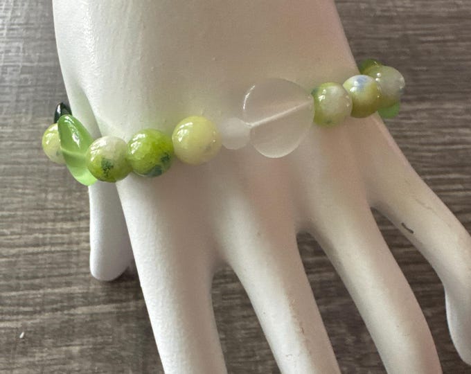 Green Jade bracelet | Cats Eye Gemstones | Stretch Bracelet  | Beaded Bracelet | Morse code Badass | Message in a bracelet | Quote Bracelet