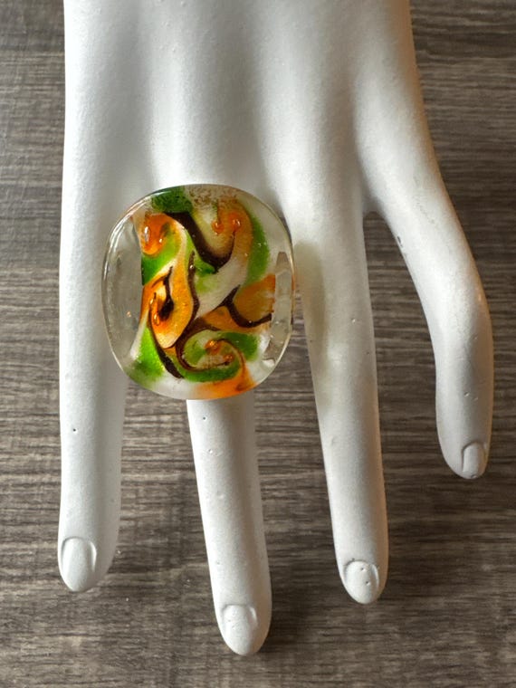 Chunky Glass Lampwork Ring - Size 7