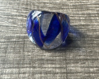 Blue/Clear Murano Glass Lampwork Ring