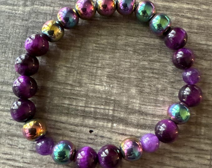 Purple Tiger Eye Stretch Bracelet | Beaded Bracelet | Morse code - Faith | Message in a Bracelet | Quote Bracelet