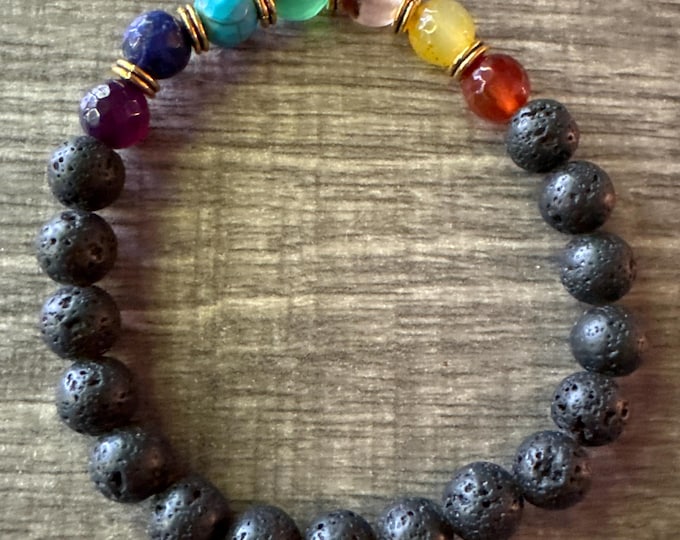 Black Lava Stone & Gemstone Stretch Bracelet | Beaded Bracelet | Lava Bead Bracelet