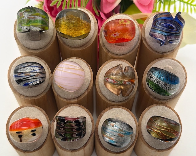 Size 7 1/2 - Lampwork Glass Rings | Assorted Glass Rings | Murano Glass Inspired Glass Rings