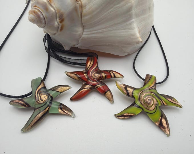 Starfish Pendant Necklace | Lampwork Starfish Pendant Necklace | Starfish Jewelry