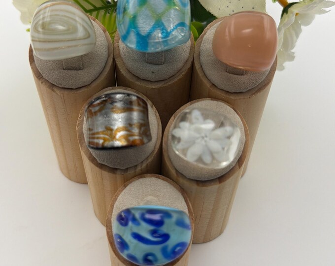 Size 9 **NEW** Lampwork Glass Rings | Assorted Glass Rings | Murano Glass Inspired Glass Rings | Millefiori Glass Rings