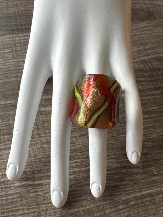 Gold/Red/Green Glass Ring | Murano Glass Ring | LampWork Glass Ring / Size 9 1/4