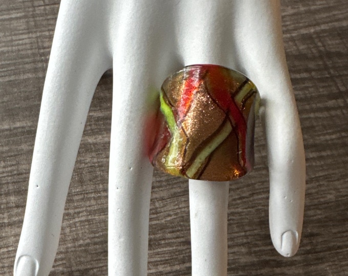 Gold/Red/Green Glass Ring | Murano Glass Ring | LampWork Glass Ring / Size 9 1/4