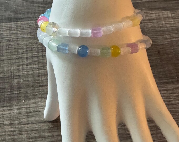 Pastel & Cats Eye Stretch Bracelet | Beaded bracelet | Morse code - Bless your Heart | Message in a Bracelet | Quote Bracelet