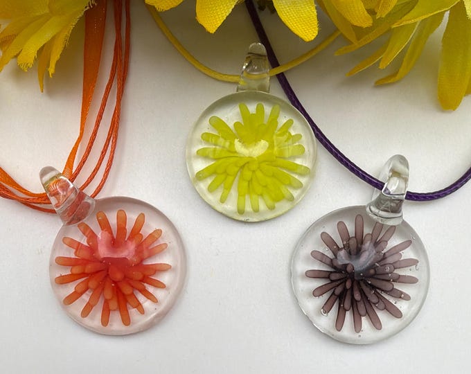 Flower Pendant Necklace | 3D Glass Flower| Flower Pendant Necklace