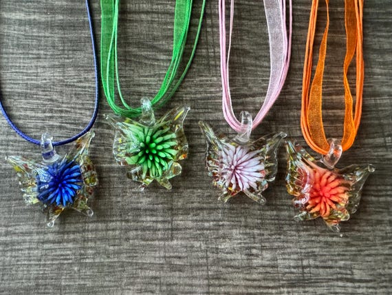 Butterfly Pendant Necklace | Murano Glass Butterfly | Glass Butterfly Pendant Necklace