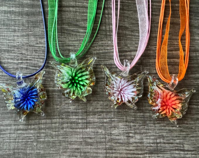 Butterfly Pendant Necklace | Murano Glass Butterfly | Glass Butterfly Pendant Necklace