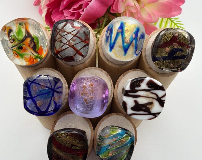 SIZE 8: Chunky Glass Rings | Statement Rings | Assorted Lampwork Glass Rings | Murano Glass Inspired Glass Rings