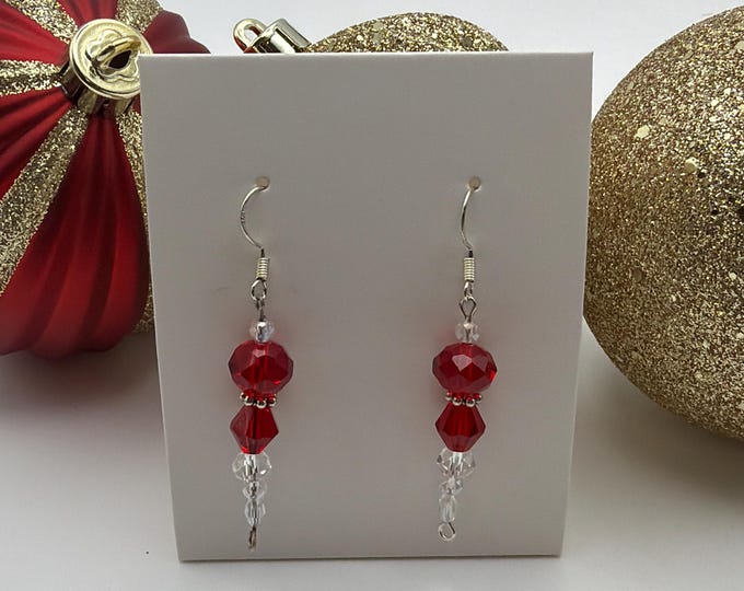 Red/Clear Crystal Icicle Earrings | Icicle Earrings | Christmas Earrings | Stocking Stuffers