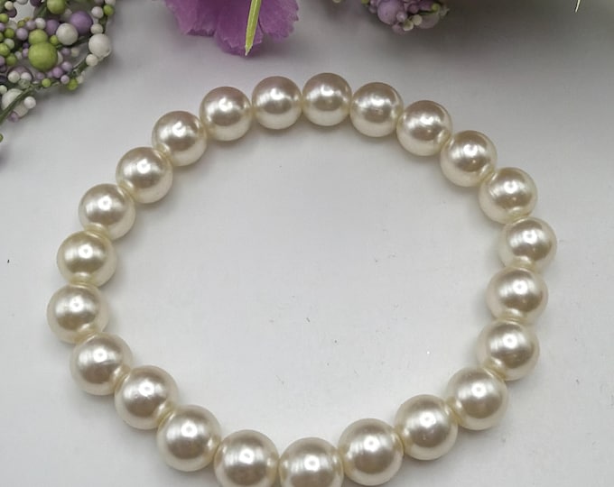 Cream Pearl Bead Stretch Bracelet | Pearl Bracelet