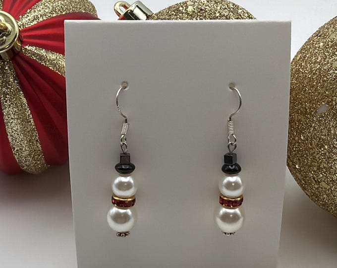 Pearl Snowman Earrings | Christmas Earrings | Stocking Stuffers