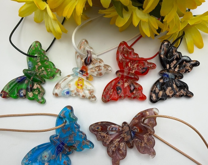 Millefiori Butterfly Pendant Necklace | Glass Butterfly Pendant Necklace
