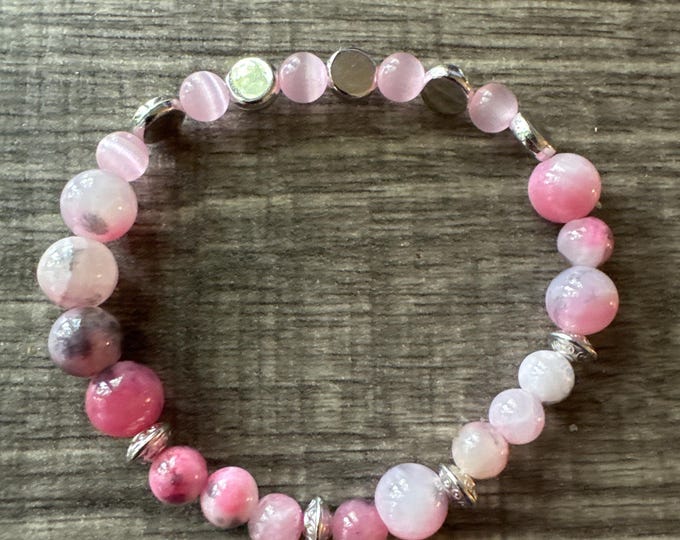 Pink Jade Gemstones Stretch Bracelet | Beaded bracelet | Morse code - Honor | Message in a Bracelet | Quote Bracelet
