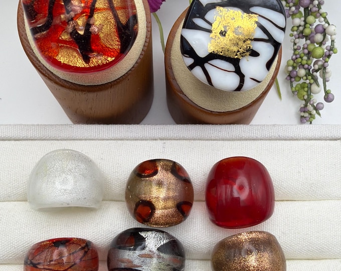 Size 6 1/4 - Lampwork Glass Work | Assorted Glass Rings | Murano Glass Inspired Glass Rings