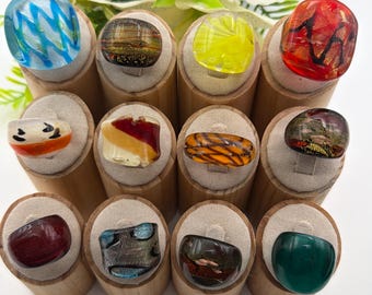 Size 6 1/2 * Lampwork Glass Rings | Assorted Glass Rings  | Murano Glass Inspired Glass Rings | Millefiori Glass Rings