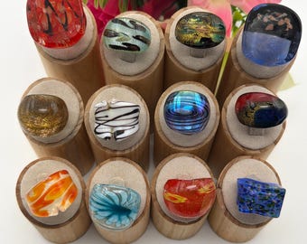 Size 7 1/2 * Lampwork Glass Rings | Assorted Glass Rings | Murano Glass Inspired Glass Rings | Millefiori Glass Rings