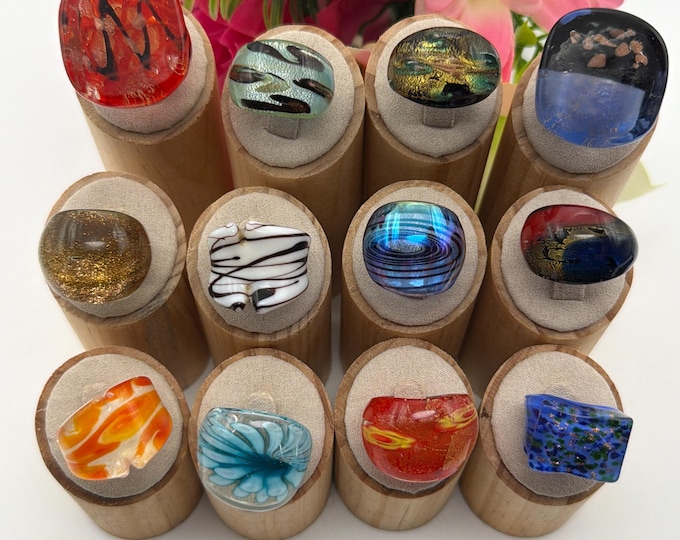 Size 7 1/2 - Lampwork Glass Rings | Assorted Glass Rings | Murano Glass Inspired Glass Rings | Millefiori Glass Rings