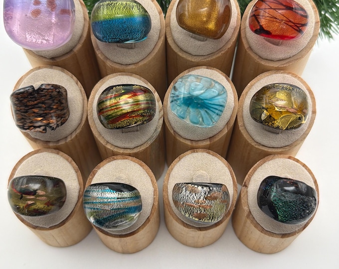 Size 7 *  Lampwork Glass Rings | Assorted Glass Rings | Murano Glass Inspired Glass Rings | Millefiori Glass Rings