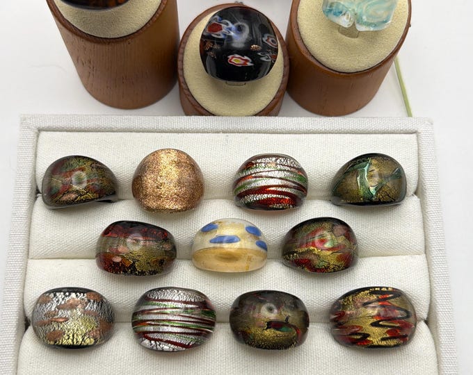 Size 7 - Lampwork Glass Rings | Assorted Glass Rings | Murano Glass Inspired Glass Rings | Millefiori Glass Rings