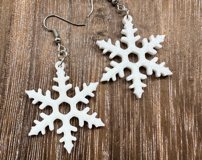 Snowflake Earrings | 3D Printed Snowflake | White Snowflake Earrings | Christmas Earrings | Stocking Stuffers