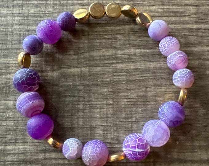 Purple Crackled Dragon Agate Stretch Bracelet | Beaded Bracelet | Morse code - Honor | Message in a Bracelet | Quote Bracelet