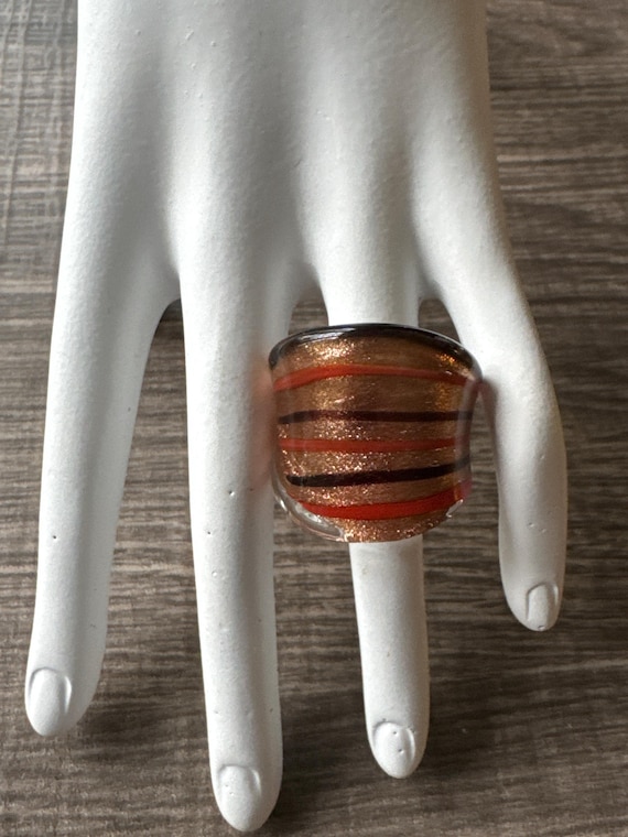 Gold/Black/Orange Murano Glass LampWork Ring