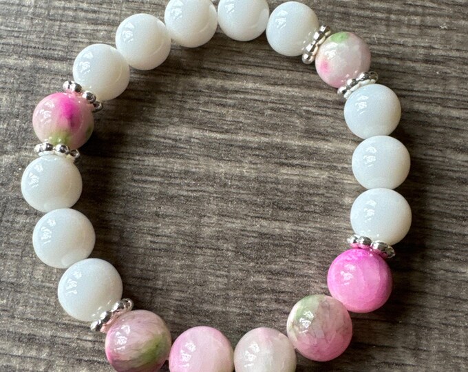 Pink Jade Glass Bead Bracelet