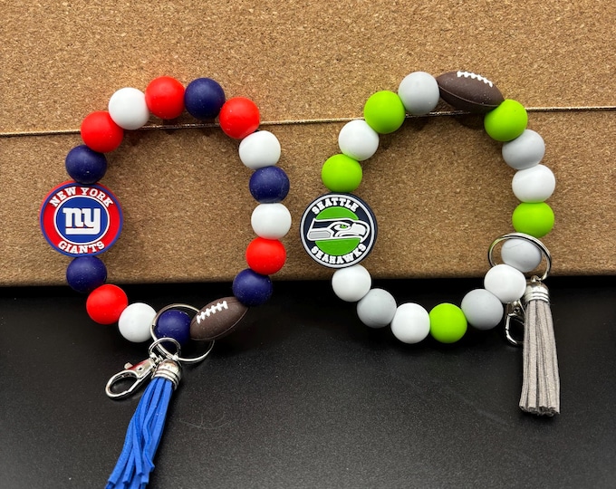 Sports Keychain Wristlet | Football | Options Available | Silicone Beads