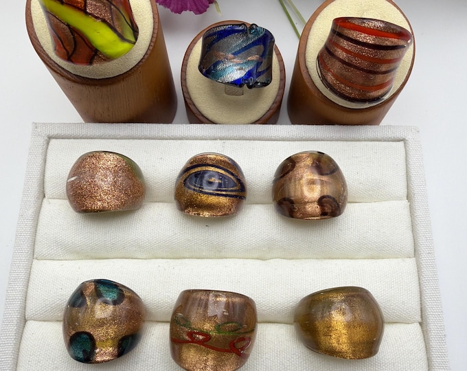 Size 8 3/4 - Lampwork Glass Rings | Assorted Glass Rings | Murano Glass Inspired Glass Rings