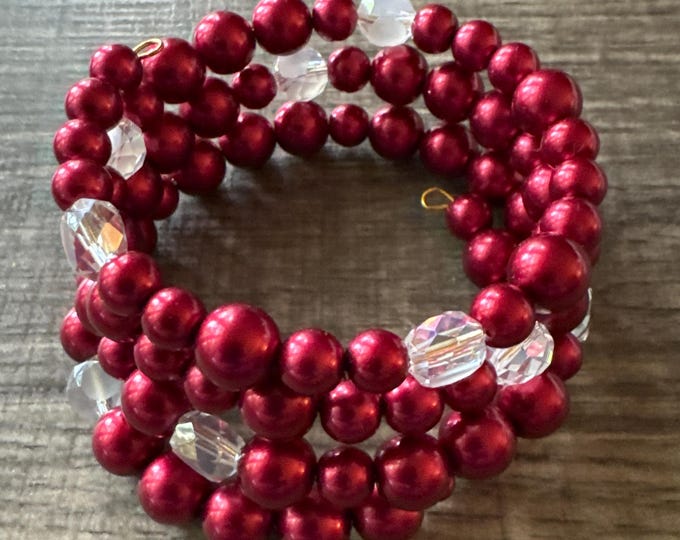 Cranberry Red Pearls | Memory Wire Bracelet | Christmas Bracelets| Memory Wire Bracelet