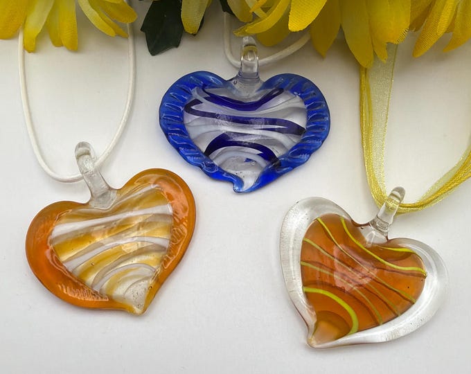 Heart Pendant Necklace | Striped Heart Pendant | Murano Inspired Glass Heart | Lampwork Heart Pendant Necklace