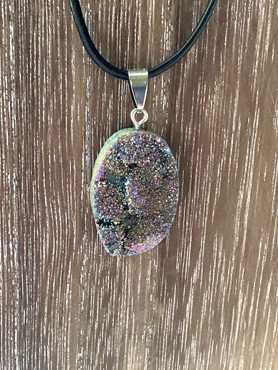 Purple Geode Druzy Crystal Pendant Necklace