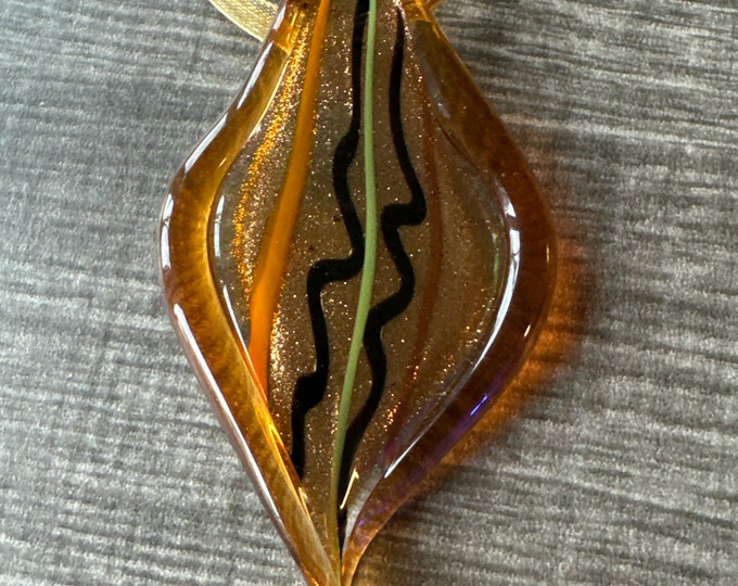 Gold Color Leaf Pendant | Murano Glass Leaf | Leaf Pendant Necklace