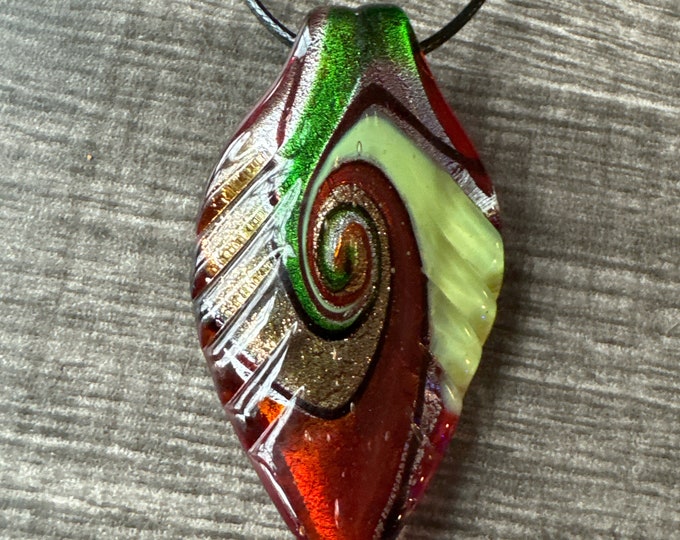 Multi-Color Leaf Pendant | Murano Glass Leaf Pendant | Leaf Pendant Necklace
