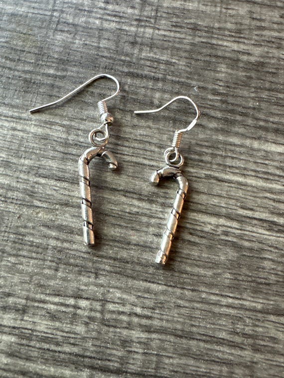 Silver Candy Cane Earrings | Stocking Stuffer | Candy Cane Earrings