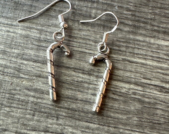 Silver Candy Cane Earrings | Stocking Stuffer | Candy Cane Earrings