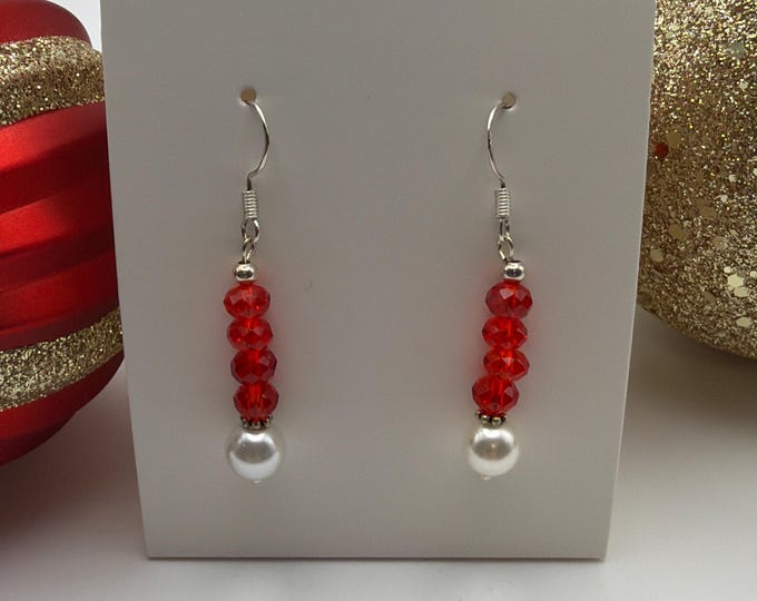 Red Crystal Earrings | Pearl Earrings | Christmas Earrings | Stocking Stuffers