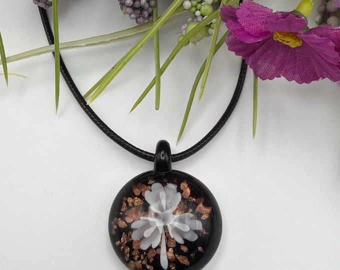White Flower Pendant Necklace | Murano Inspired Glass Flower | Flower Pendant Necklace | Lampwork Glass Flower Pendant