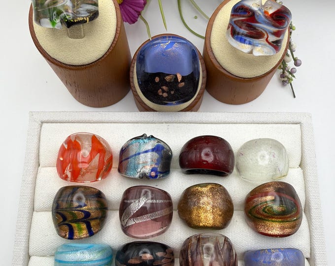 Size 8 1/4 - Lampwork Glass Rings | Assorted Glass Rings | Murano Glass Inspired Glass Rings