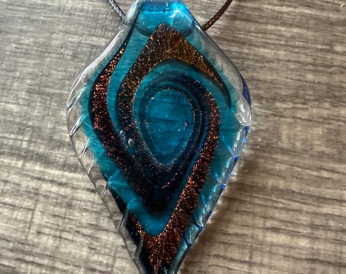 Blue Glass Leaf Pendant Necklace