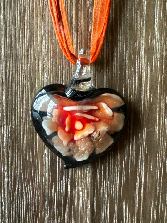 Orange Flower Pendant | Glass Heart Pendant Necklace