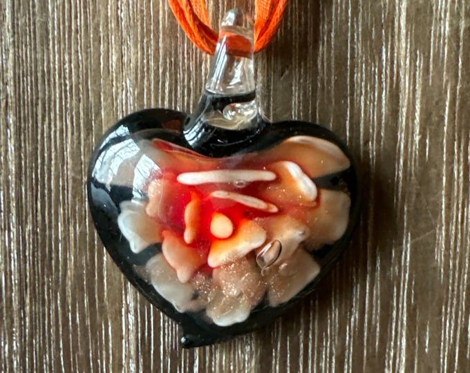 Orange Flower Pendant | Glass Heart Pendant Necklace