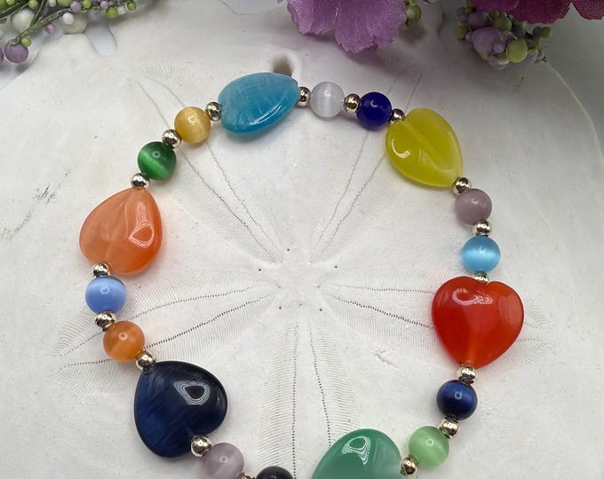 Cats Eye Heart Stretch Bracelet | Heart Bracelet | Cats Eye Bracelet