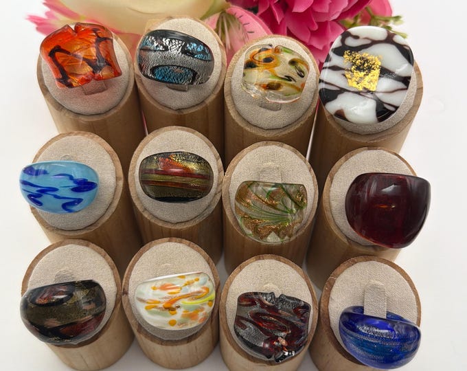 Size 8 1/4 **NEW** Lampwork Glass Rings | Assorted Glass Rings | Murano Glass Inspired Glass Rings